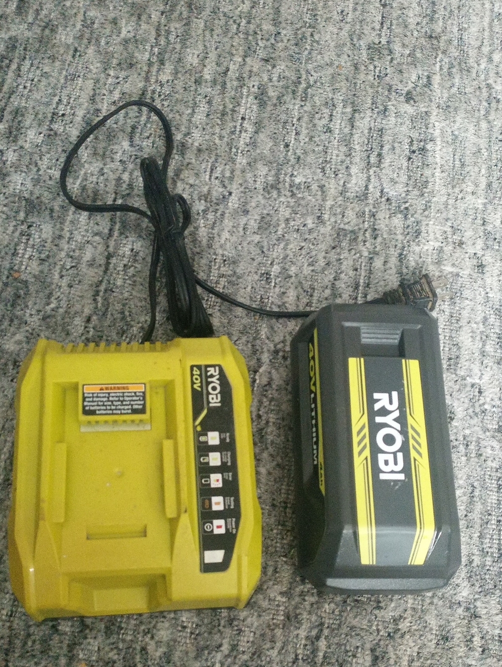 40V Yellow Battery Charger and 40V 4AH Battery Pack